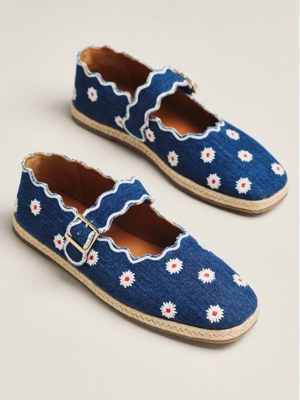 Maeve Denim Blue Daisy Espadrille Mary Janes